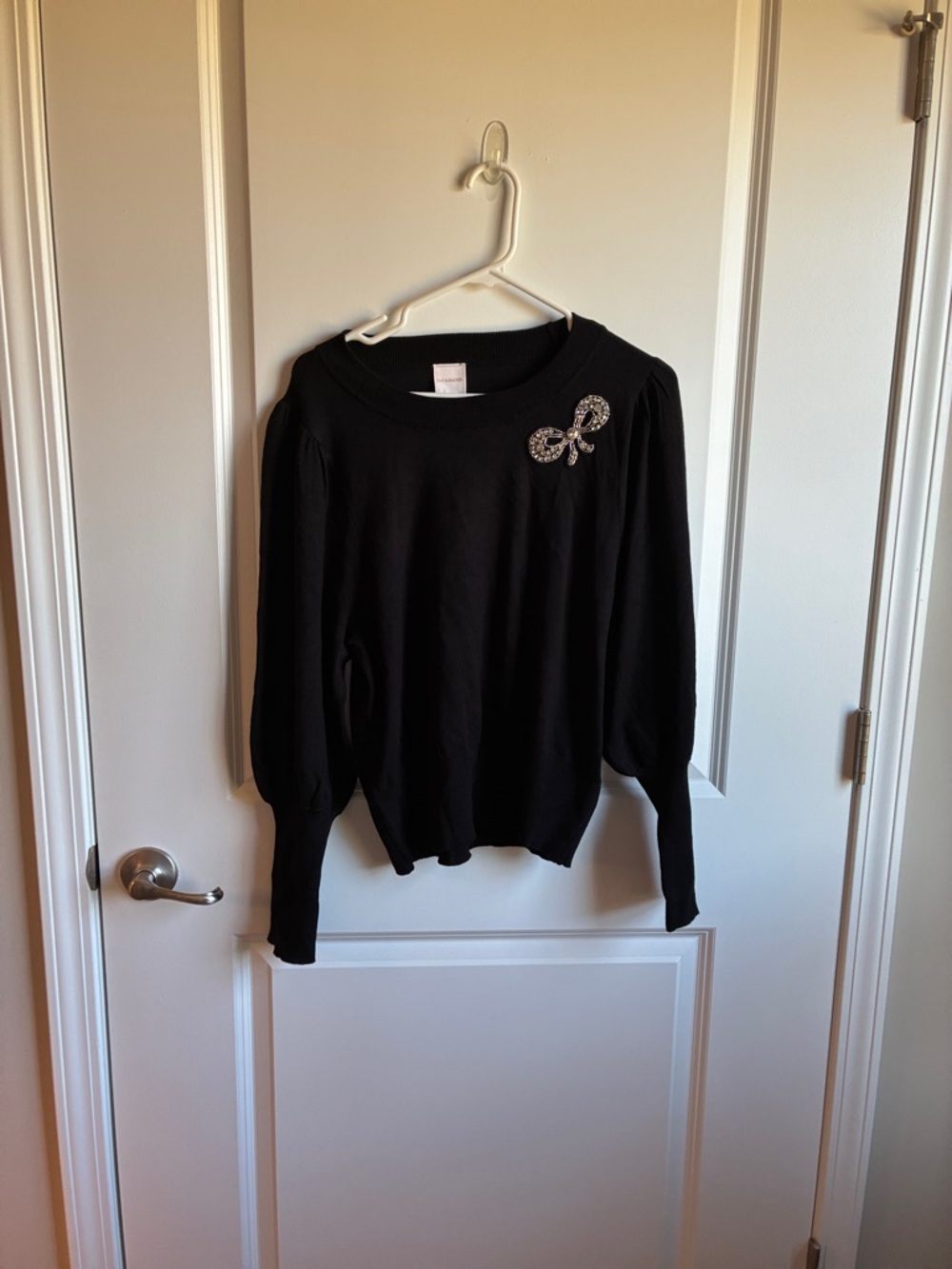 Zac & Rachel Black Knit Sweater with Embellished Bow Accent